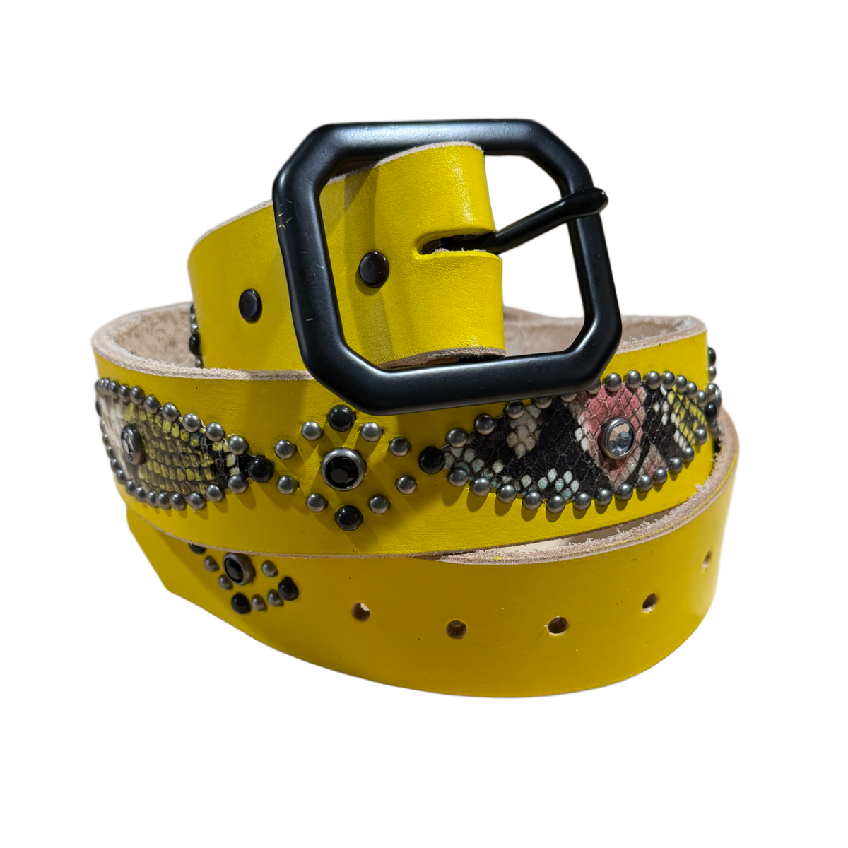 Studded 'Multi-Color Snake' Yellow Belt