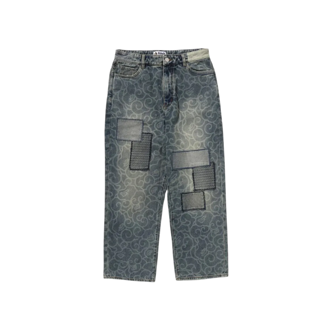 BAPE Cloud Camo Jacquard Upcycled Relaxed Fit 13 oz Denim Pants Indigo