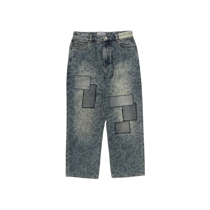 BAPE Cloud Camo Jacquard Upcycled Relaxed Fit 13 oz Denim Pants Indigo