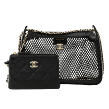 Chanel 25S Mesh Shiny Lambskin Black Clutch With Chain and Wallet