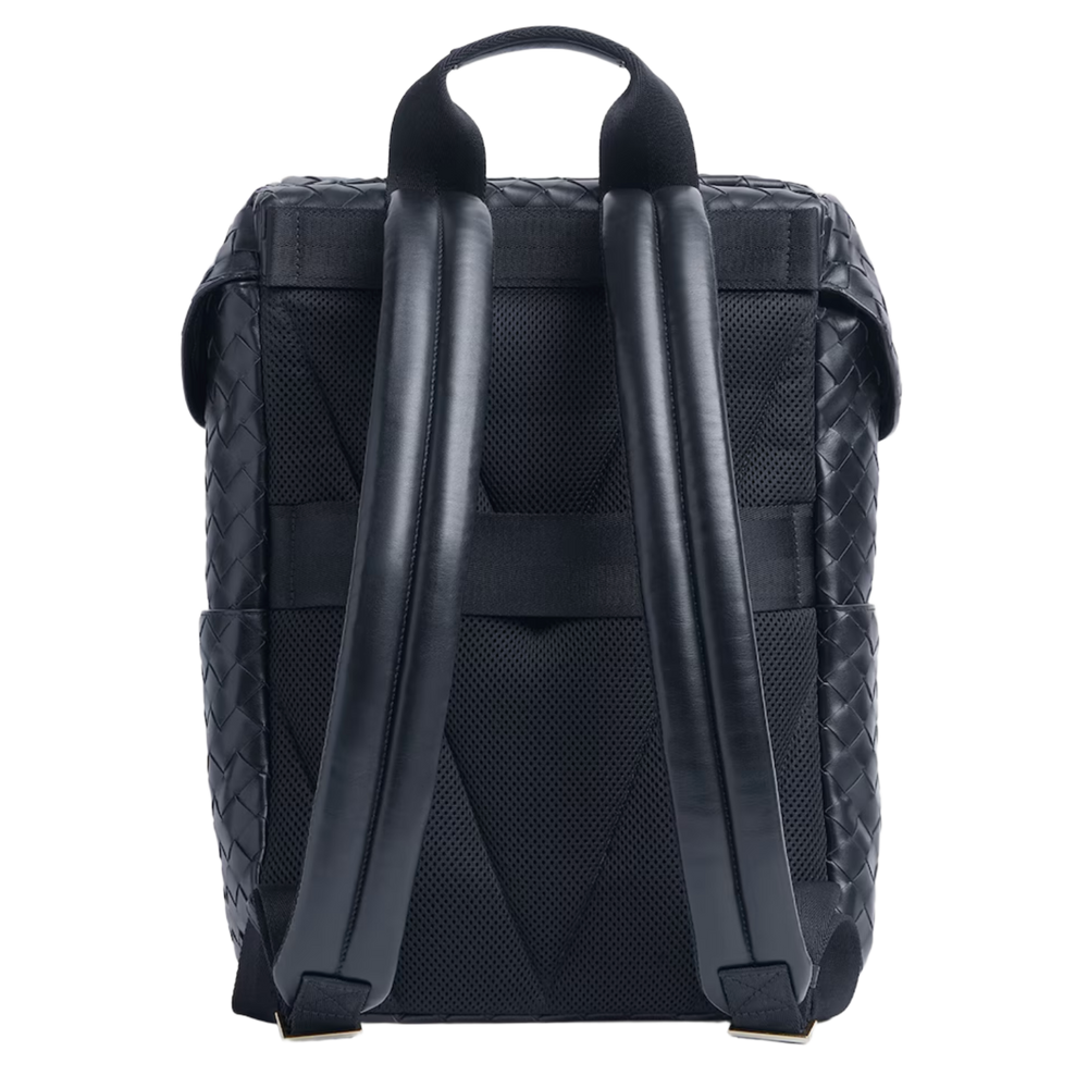 Bottega Veneta 'Black' Intrecciato Leather Flap Backpack