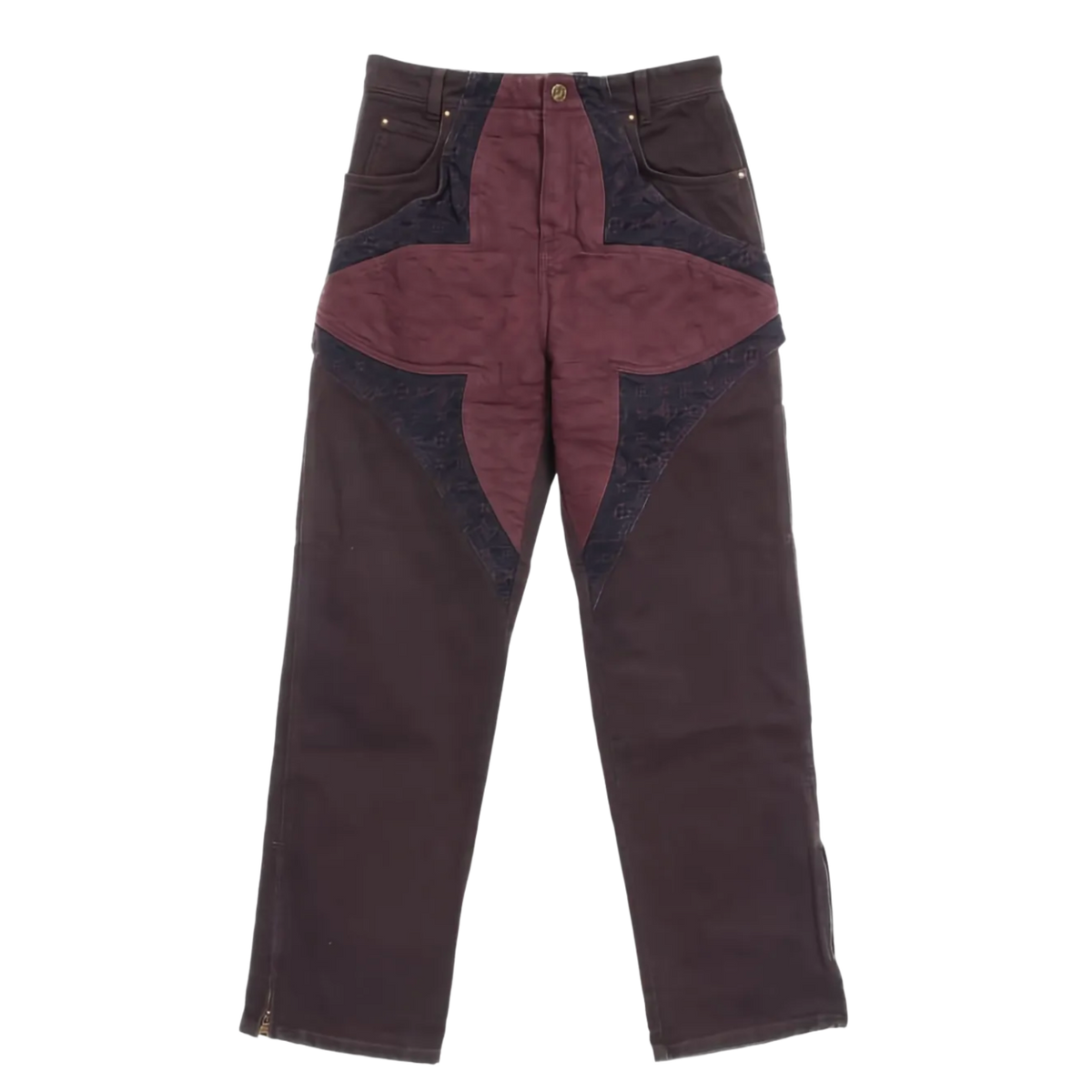 Louis Vuitton 'Embroidered Burgundy Flower' Monogram Jeans