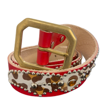 Studded 'Cow Hair Spider Gem' Red Belt