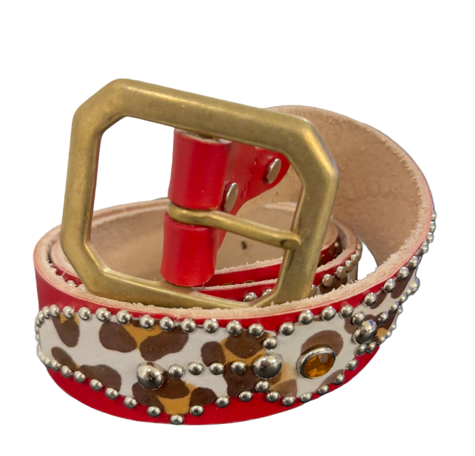 Studded 'Cow Hair Spider Gem' Red Belt