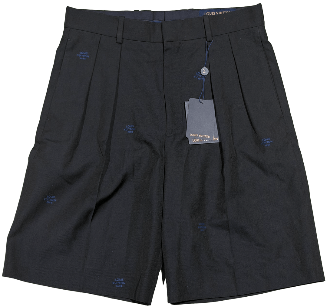 Louis Vuitton 'Navy' Damier Pleated Tailored Shorts