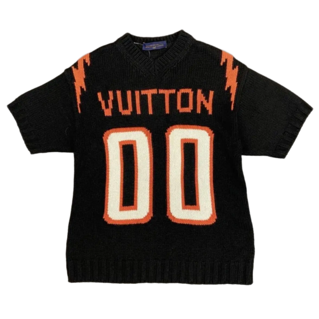 Louis Vuitton 'Chunky Intarsia Football' Black Short Sleeve Knit