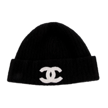 Chanel 'White Logo' CC Cashmere Black Beanie