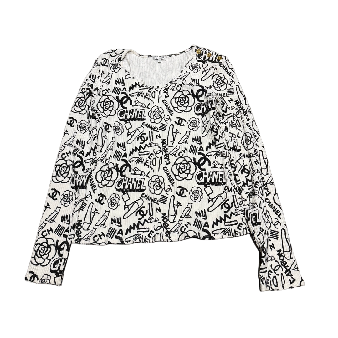 Chanel 'Graffiti' Ribbed  White Longsleeve