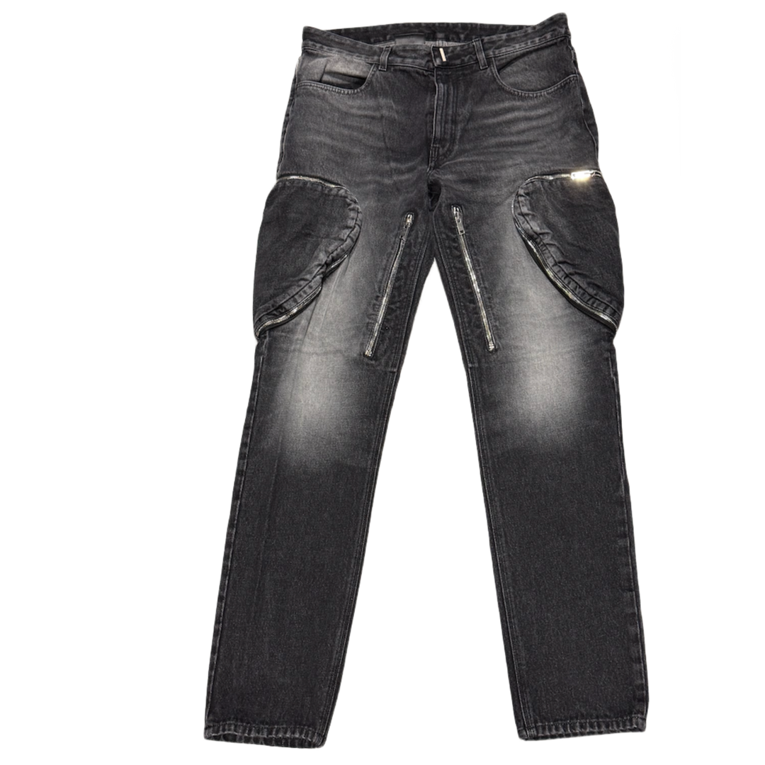 Givenchy 'Washed Black' Zipper Cargo Jeans