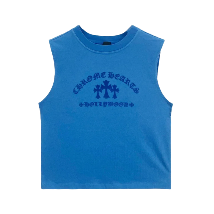 Chrome Hearts 'Blue' Flocked Triple Cross Tank Top