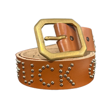 Studded 'Red/Orange Sun' Brown Fuck Off Leather Belt
