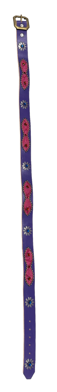 Studded 'Pink Snakeskin/ Blue Sun Gem' Purple Belt