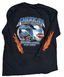 Harley Davidson 'Forged in Steel Niagara Falls NY' Vintage Longsleeve Black Tee