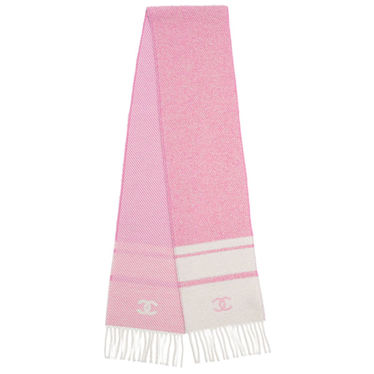 Chanel 'Pink/Ecru' Cashmere Fringe Scarf