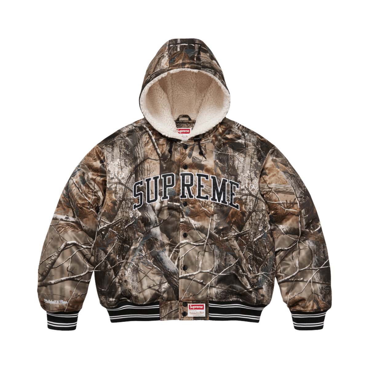 Supreme x Mitchell & Ness 'Realtree AP Camo' Lined Hooded Satin Varsity Jacket
