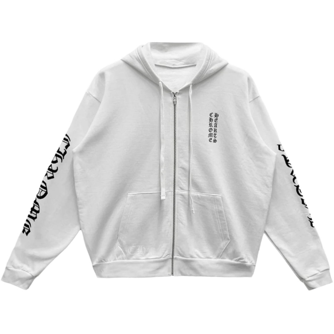 Chrome Hearts 'Vertical Logo' White Zip-Up Hoodie
