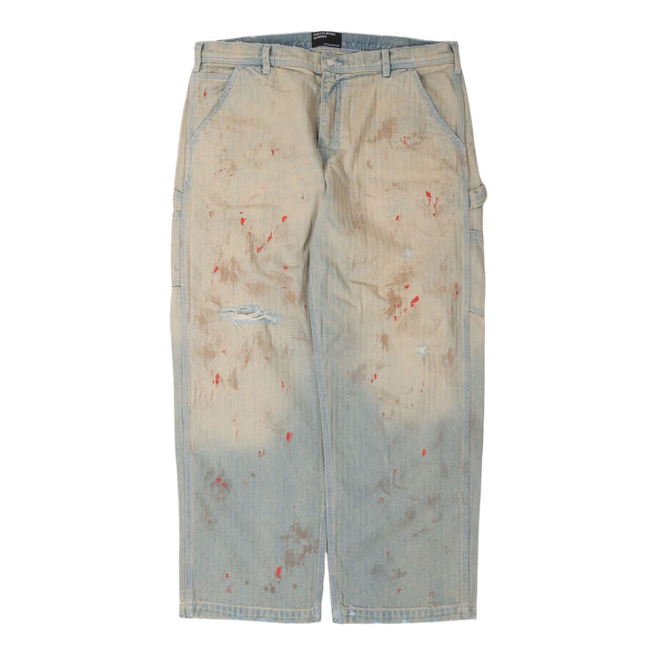 Enfants Riches Deprimes Straight Leg Paint-Splattered Distressed Herringbone Jeans