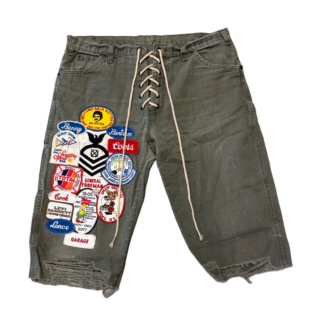 SeCND SLF 'Green' Patchwork Denim Shorts