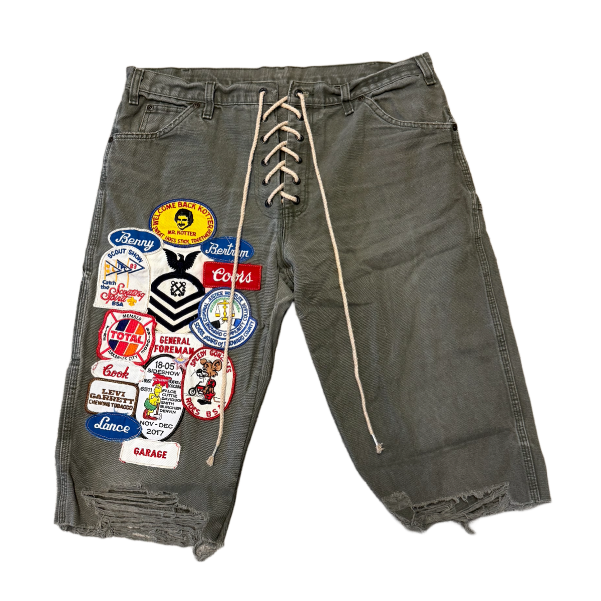 SeCND SLF 'Green' Patchwork Denim Shorts