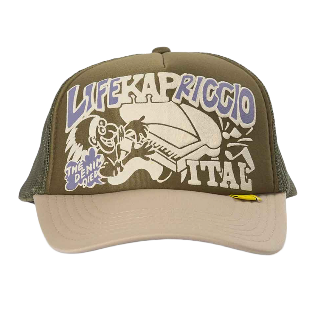 Kapital 'Life Kapriccio' Olive Khaki Trucker Hat