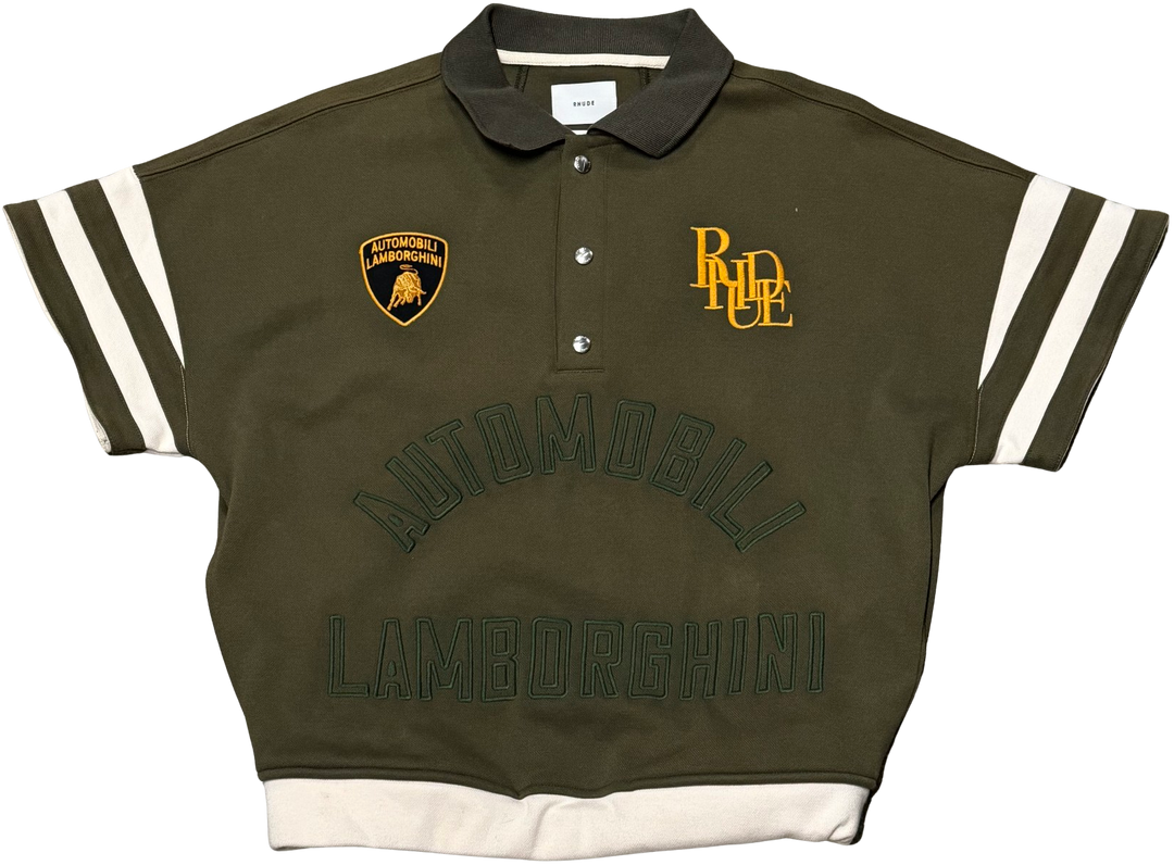 Rhude x Lamborghini 'Olive' Cropped Polo Track Shirt