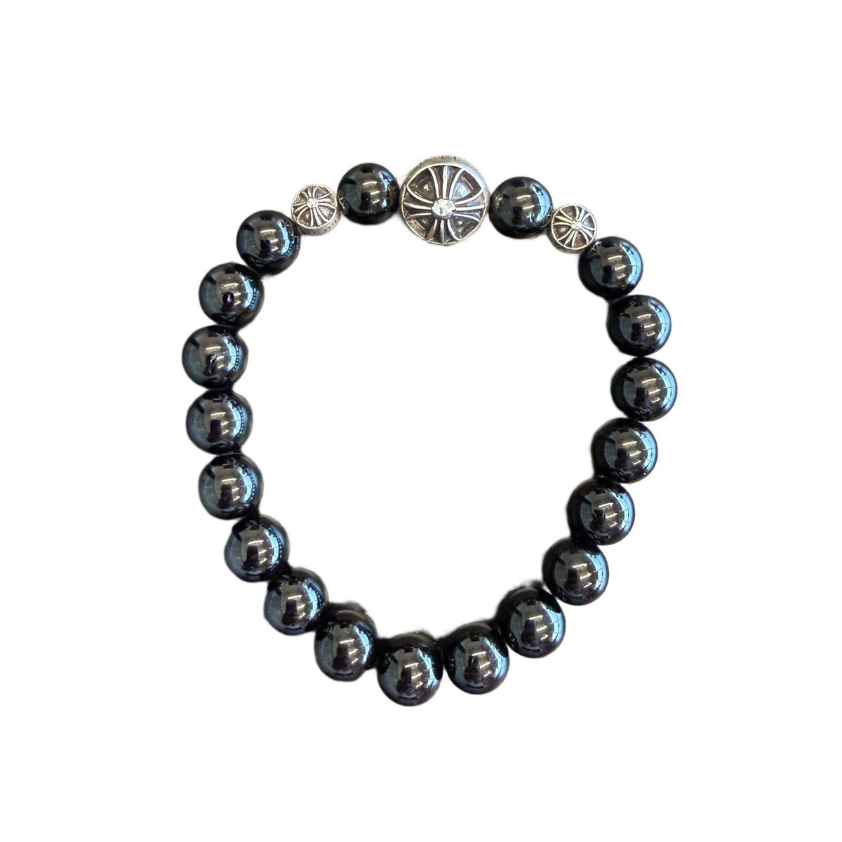 Chrome Hearts 'Cross Ball' Black Bead Bracelet