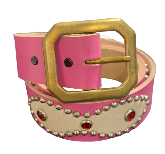 Studded 'Tan Leather Sun Gem' Pink Belt