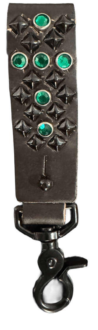 Studded Leather Keychain 'Green/Black'