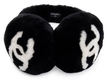 Chanel Black and White Shearling Fur CC Earmuffs