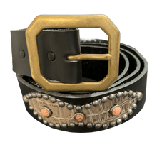 Studded 'Earth Scale/ Peach Sun Gem' Black Belt