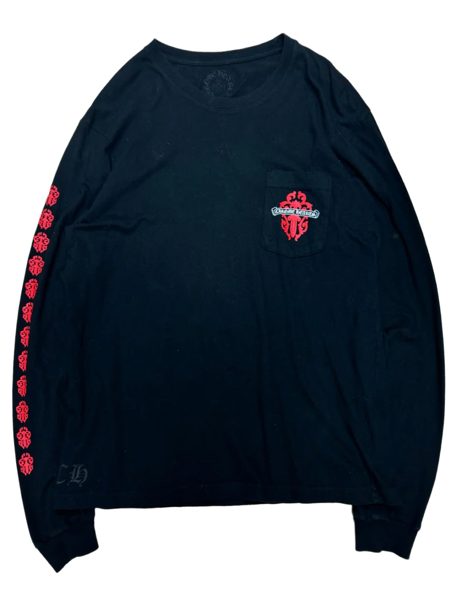 Chrome Hearts 'Red Floral Dagger' Black Longsleeve