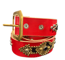 Studded 'Snakeskin Arrow Sun Gem' Red Belt