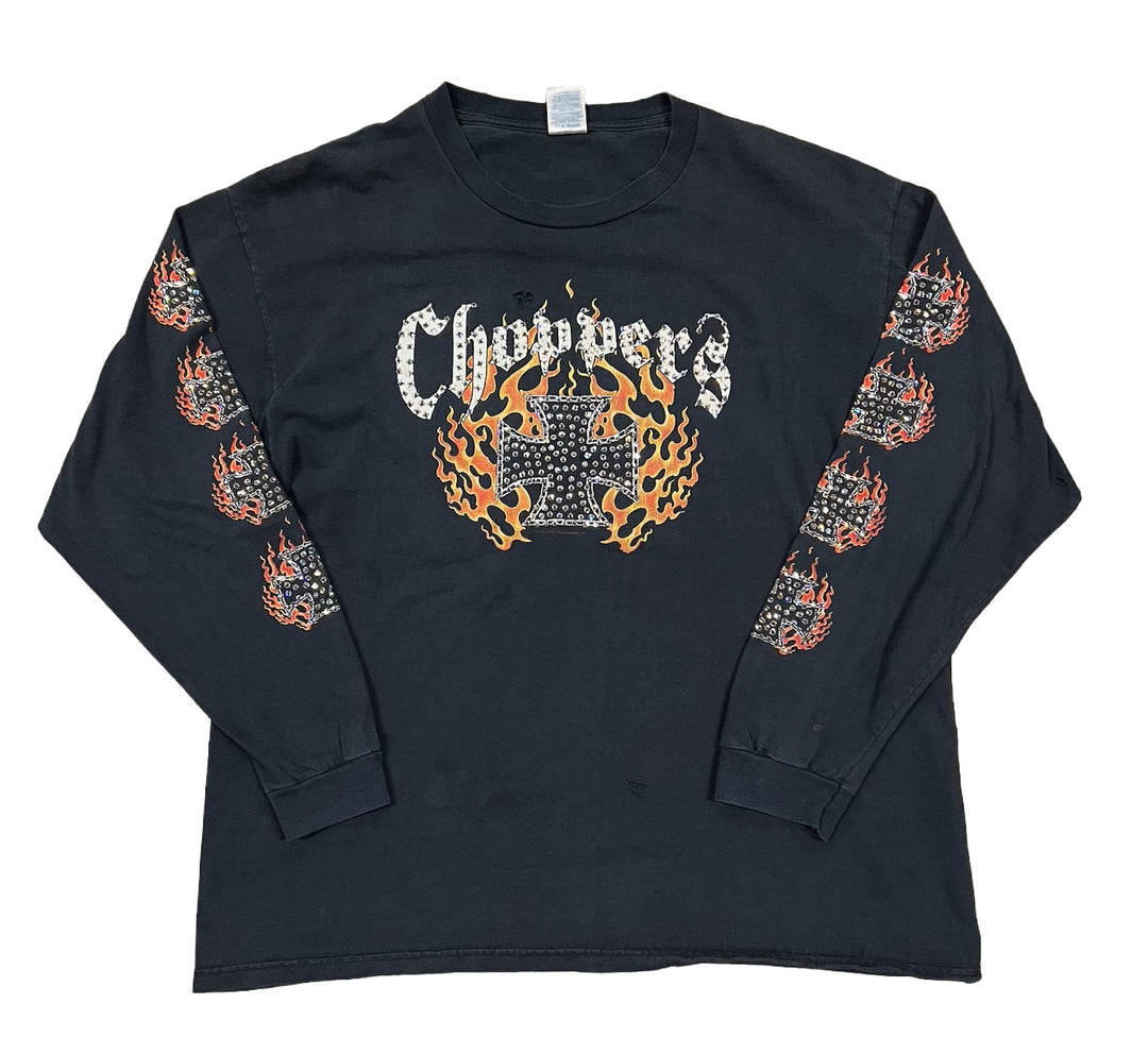 West Coast Choppers 'Flaming Emblems' Rhinestone Vintage Longsleeve