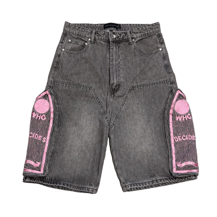 Who Decides War 'Black/Pink' Embroidered Denim Shorts