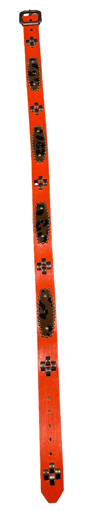 Studded 'Cheetah Leather Silver' Orange Belt