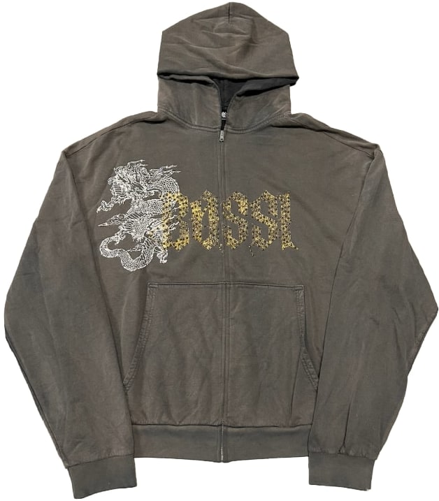 Bossi 'White/Gold Dragon' Grey Zip-Up Hoodie