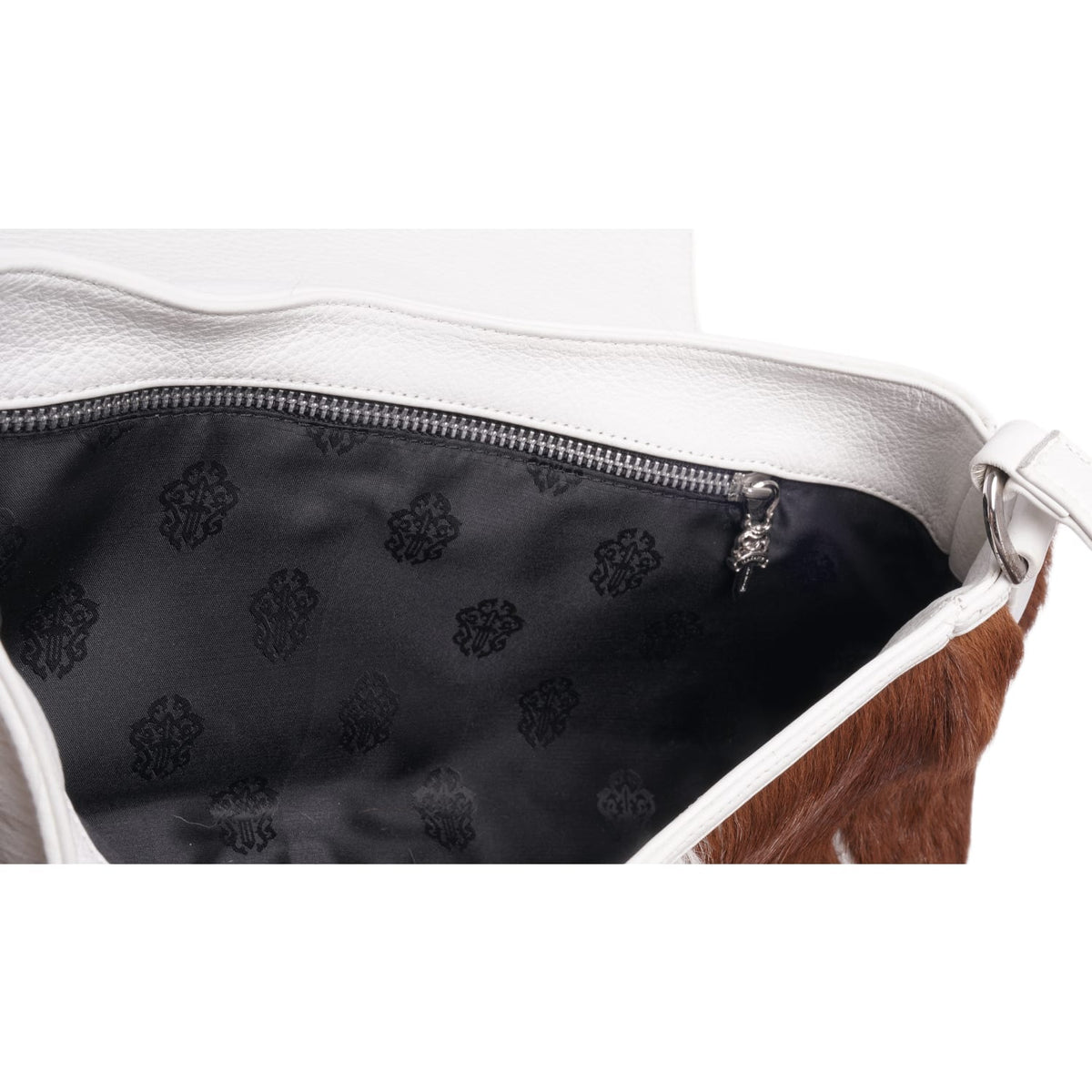 Chrome Hearts 'Brown/White Calf Hair' Silver Cross One Button White Leather Flap Bag