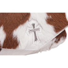 Chrome Hearts 'Brown/White Calf Hair' Silver Cross One Button White Leather Flap Bag