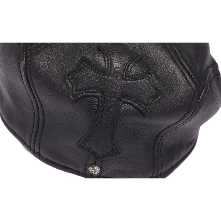 Chrome Hearts 'Cross Patch' Black Leather Driving Cap