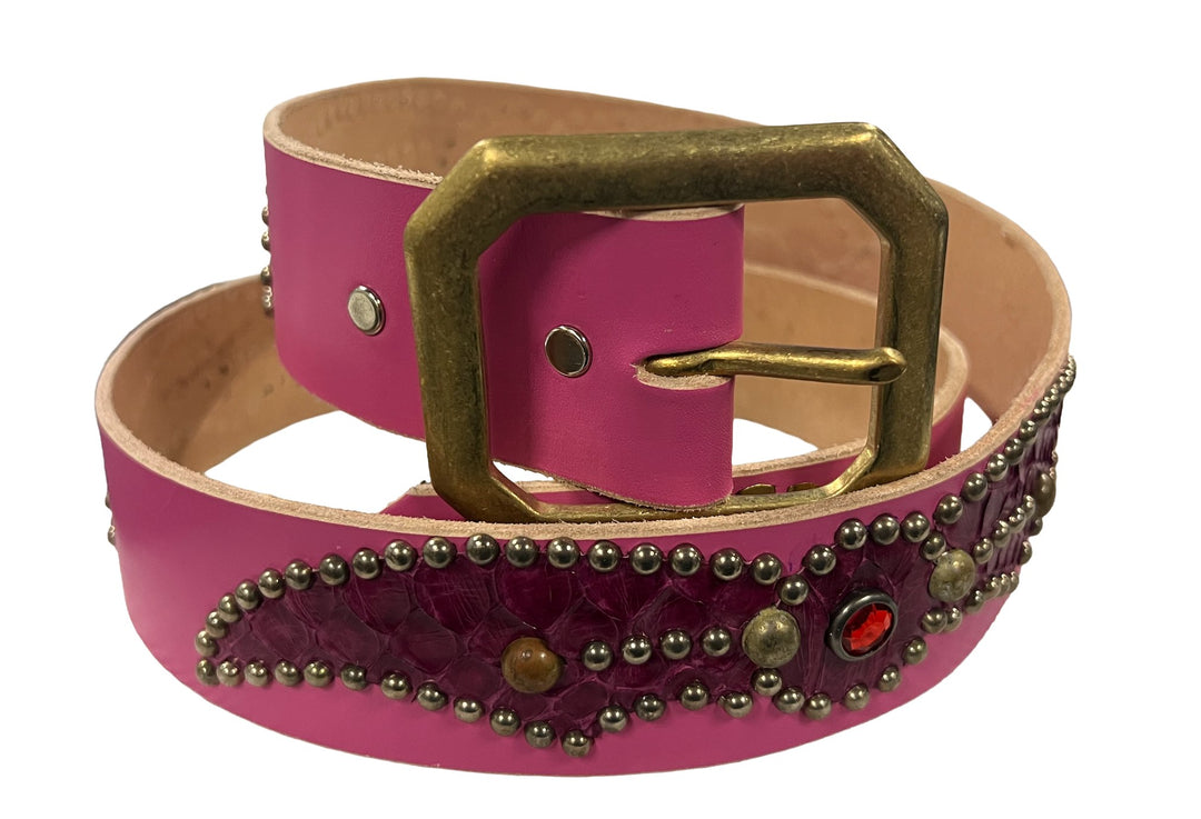 Studded 'Pink Snakeskin' Pink Belt