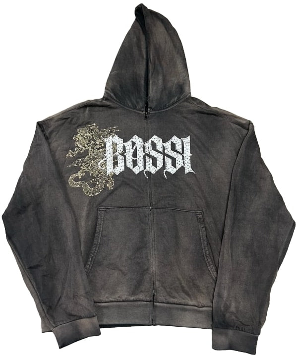 Bossi 'Gold/White Dragon' Grey Zip-Up Hoodie