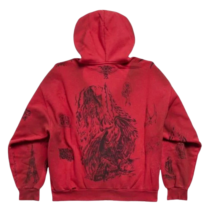Balenciaga 'Tattoo' Red Zip Up Hoodie
