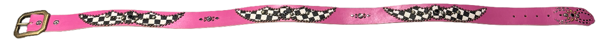 Studded 'Checkered Leather/ Spider Gem' Pink Belt