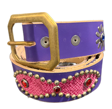 Studded 'Pink Snakeskin/ Blue Sun Gem' Purple Belt