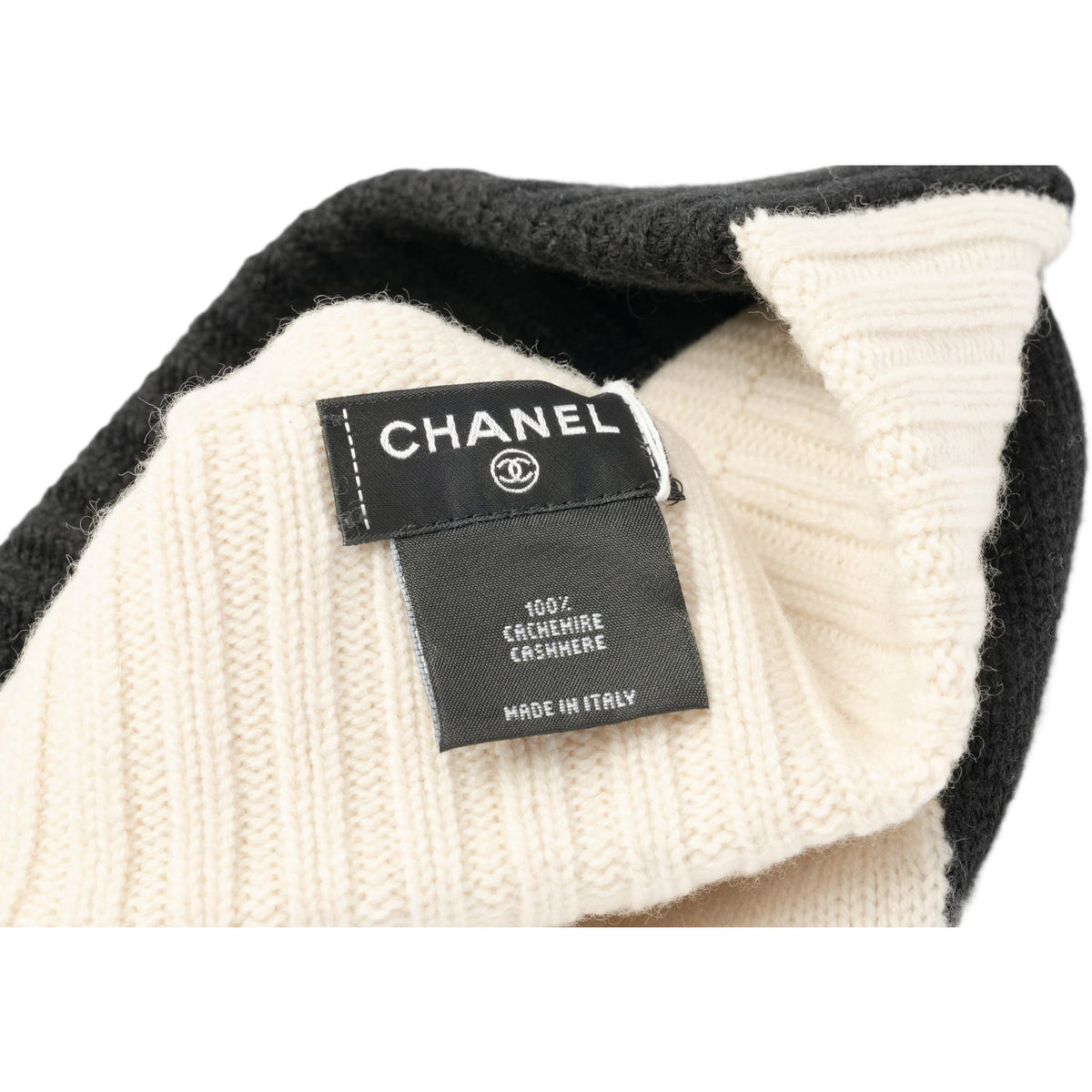 Chanel 'Half Black Half Ecru' Cashmere CC Beanie
