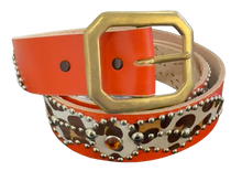 Studded 'Cow Hair Spider Gem' Orange Belt