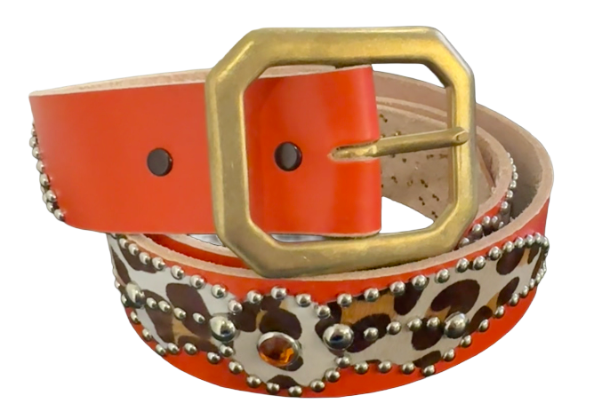 Studded 'Cow Hair Spider Gem' Orange Belt