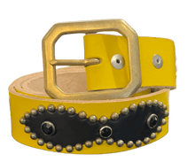 Studded 'Black Leather Sun Gem' Yellow Belt