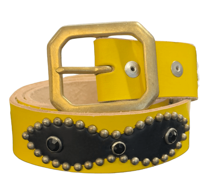 Studded 'Black Leather Sun Gem' Yellow Belt