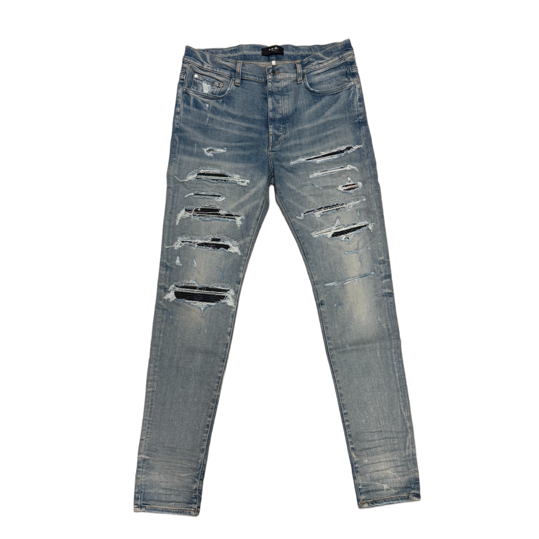Amiri 'Distressed Rainbow Paisley Clay Indigo Thrasher' Jeans